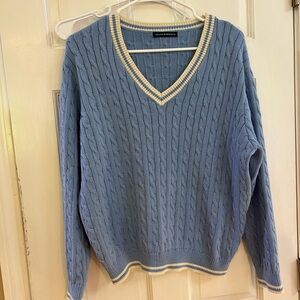 Brandy Melville Blue and Cream Knit Sweater